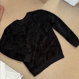 Zara Black Velvet Sweatshirt with Floral Design